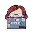 artwork of redhead half hidden behind laptop